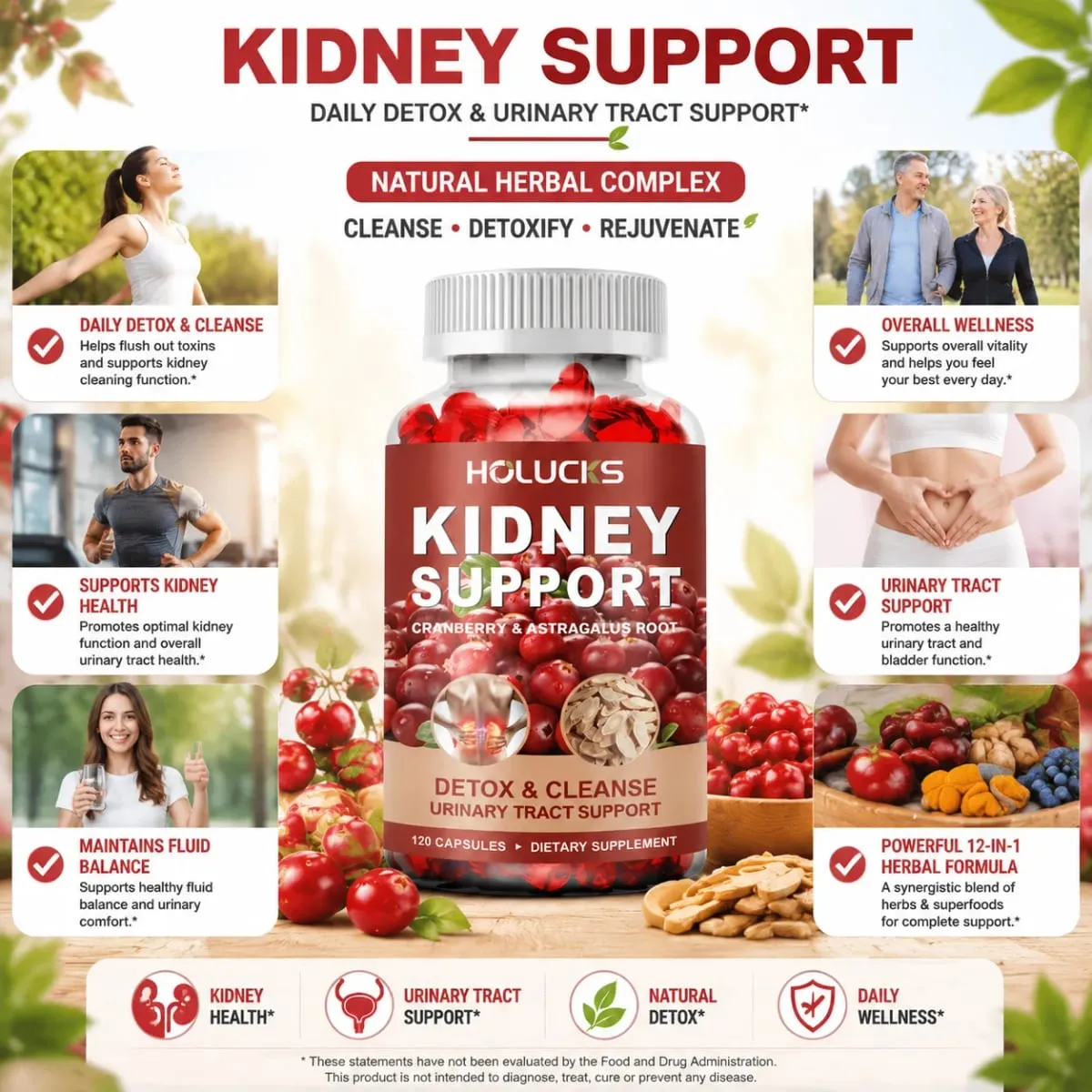 Kidney Cleanse Detox & Repair Supplement with Astragalus Root Cranberry Support Urinary Tract & Immune Health Daily Energy — image 2