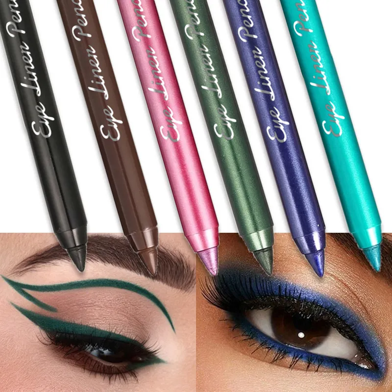 1Pc Waterproof Blue Green Eyeliner Pencil Smudge-Proof Long-Lasting Pearlescent Glitter Eye Liner High Pigmented Punk Eye Makeup — image 2