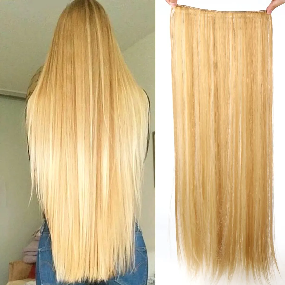 JKL Synthetic 5 Clip In Hair Extensions Long Straight Hairstyle Hairpiece Black Brown Blonde 80CM Natural Fake Hair For Women