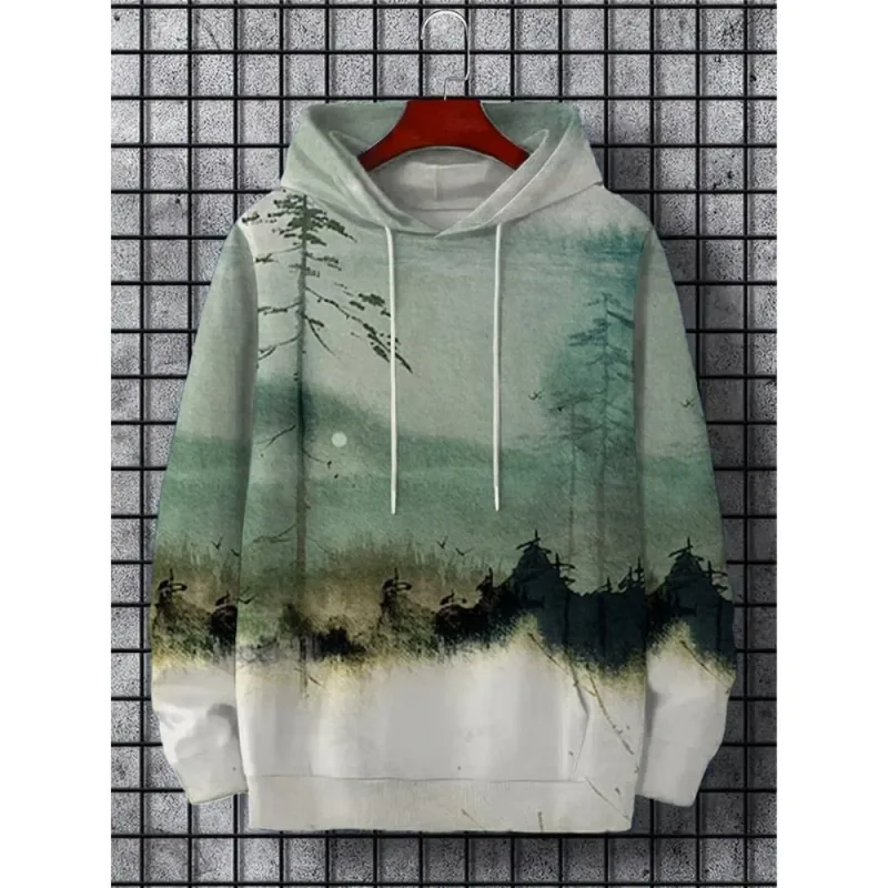 Japanese Harajuku 3D Printed Hoodies For Men Mountain Cat Tentacle Graphic Pullover Sweatshirts Casual Loose Hooded Long Sleeves — image 5
