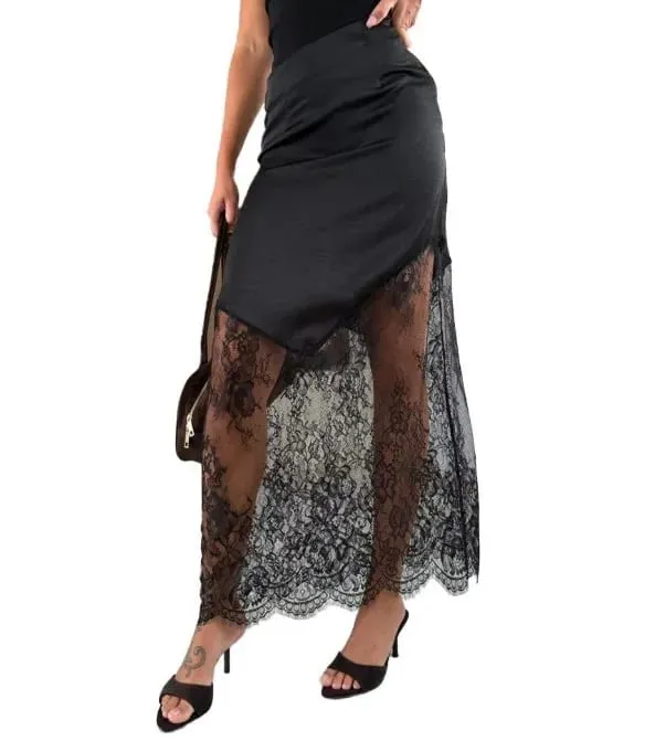 2025 Sexy Patchwork Lace Skirts Women Elegant See-through Long Skirt Casual Lady New Party Summer Evening Street Daily Midiskirt — image 7