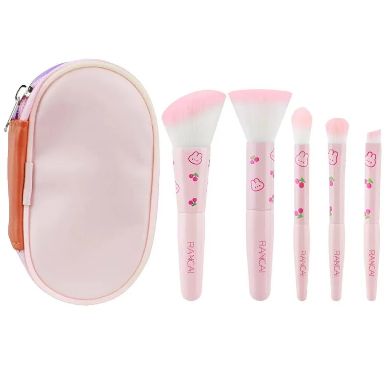 5Pcs Cute Compact Makeup Brush Set na May Case Premium Brush para sa Flawless Foundation Blush Eyeshadow Application Beauty Tools — image 8