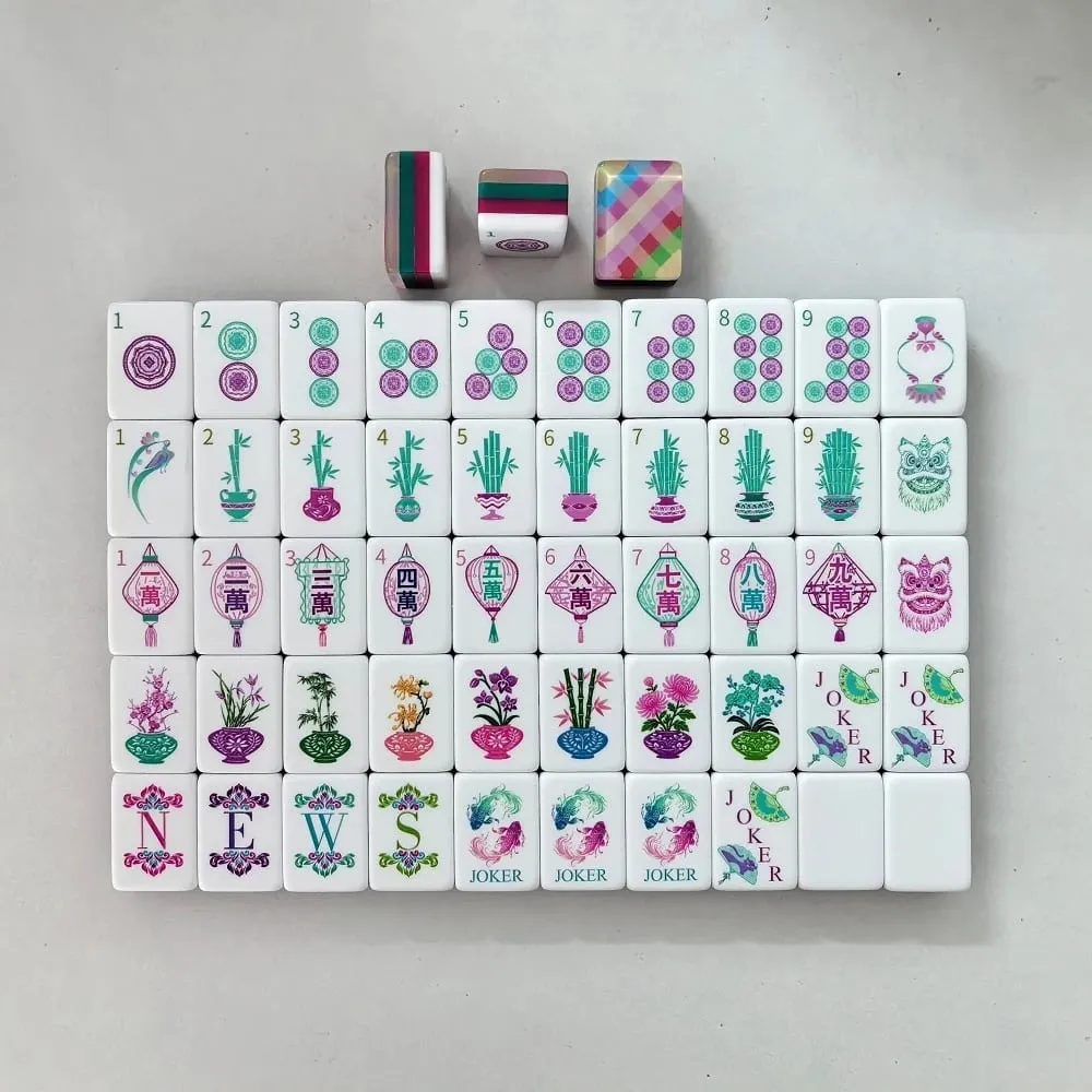 Luxury Engraved Acrylic American Mahjong Tiles Pink Plaid Mahjong Set Carved Crystal Mah Jongg Sets for Indoor Party Board Games