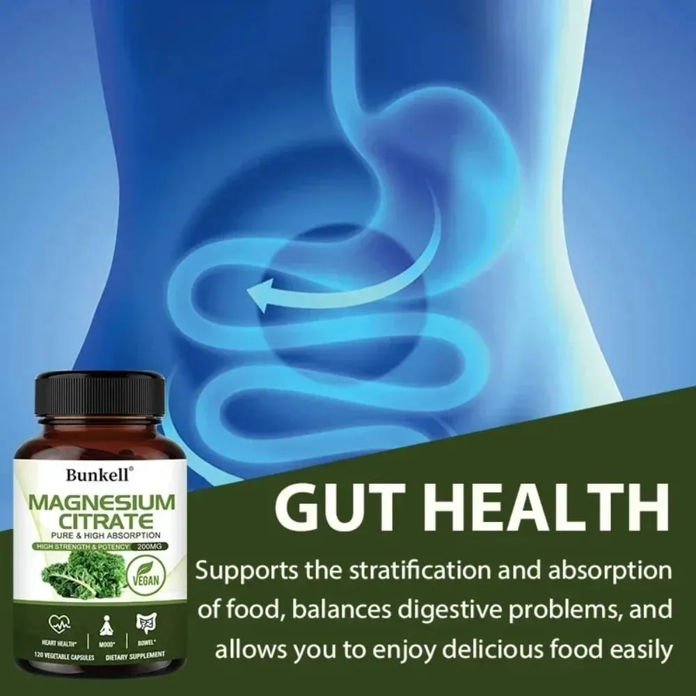 Magnesium Citrate Capsules 200 Mg - Maximum Absorption for Muscle Nerve Bone and Heart Health Gluten Free Non-GMO