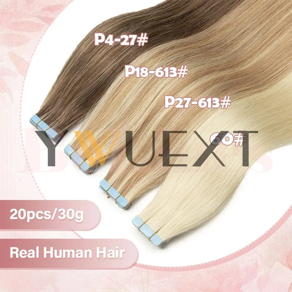 Lightweight Tape in Human Hair Extensions 12-20 inches Seamless PU Skin Weft Tape Hair Natural Straight 20pcs/pack 30G Tape Glue