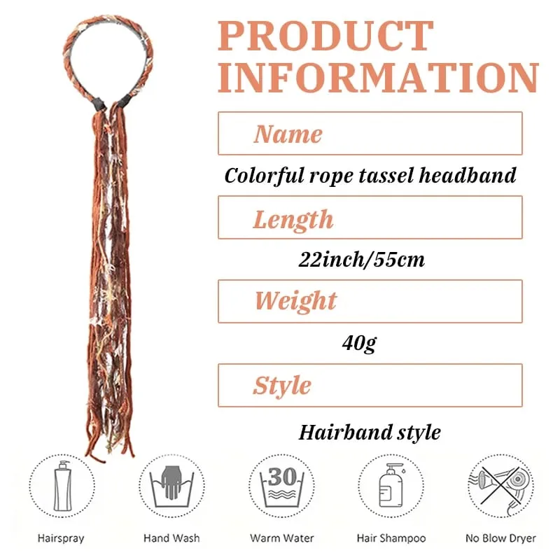 Plush Maillard Colored Long Tassel Headband Bohemian Hair Accessory Suitable for Women's Parties
