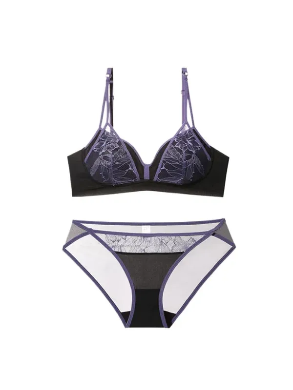 Bestseller French Lace Wireless Bra Set Lightweight Summer Sexy Pure Desire Triangle Cup Ladies Intimates