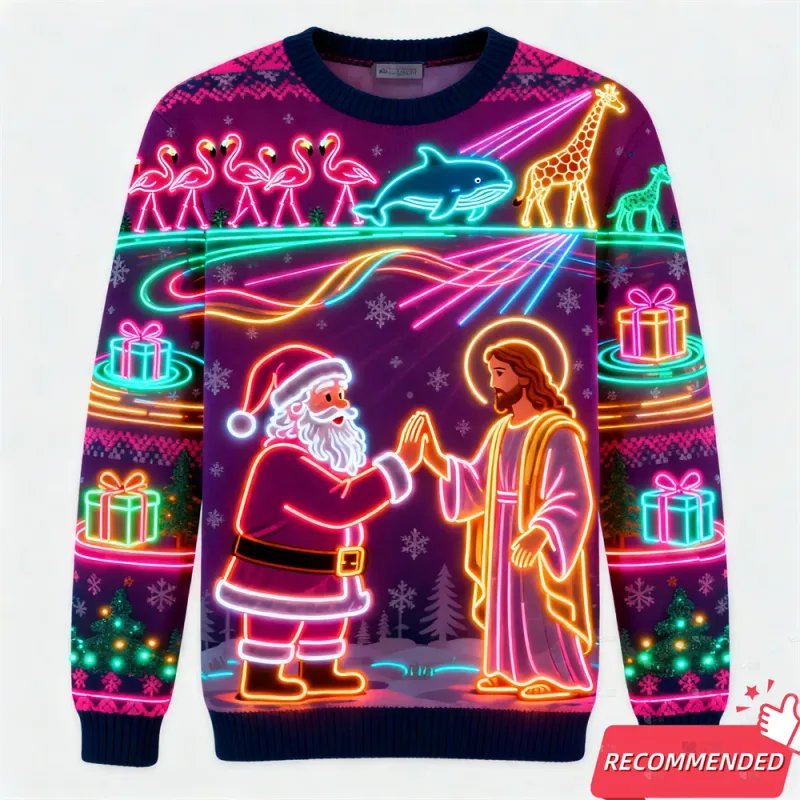 Pekeng Neon Light 3D Printed Ugly Xmas Sweater Para sa Babae Mga Damit ng Lalaki Maligayang Pasko Snowman Nakakatawa Santa Jesus Pullovers Tracksuit