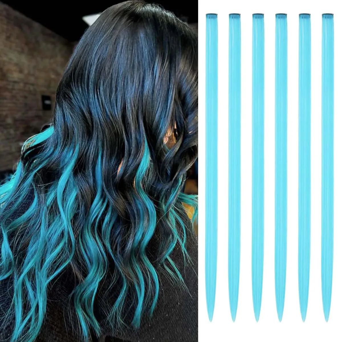 6 Pcs Clip Extensions Synthetic 24 Inch Colored Hair Extensions Party Highlights Long Straight Hairpieces for Women Kids Girl