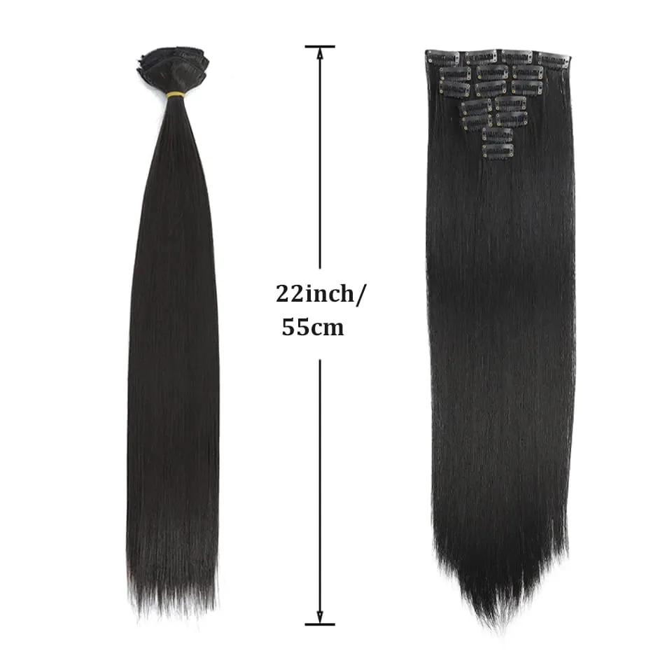 Synthetic 7-piece set with 16 card synthetic straight hair extensions suitable for women's daily party use — image 3