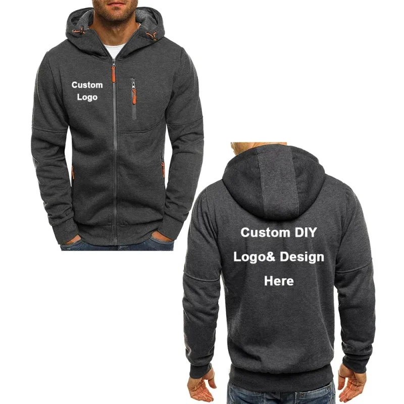 Men's Hooded Jacket with Pocket Zipper Customized Image Text with Personalized Logo Casual Sports Streetwear Men's Wool Sweat