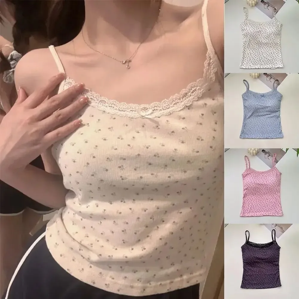 Elegant Lace Flower Print Camis 2026 Slim Sexy Vest Floral Tops One Size Floral Tank Tops Spring