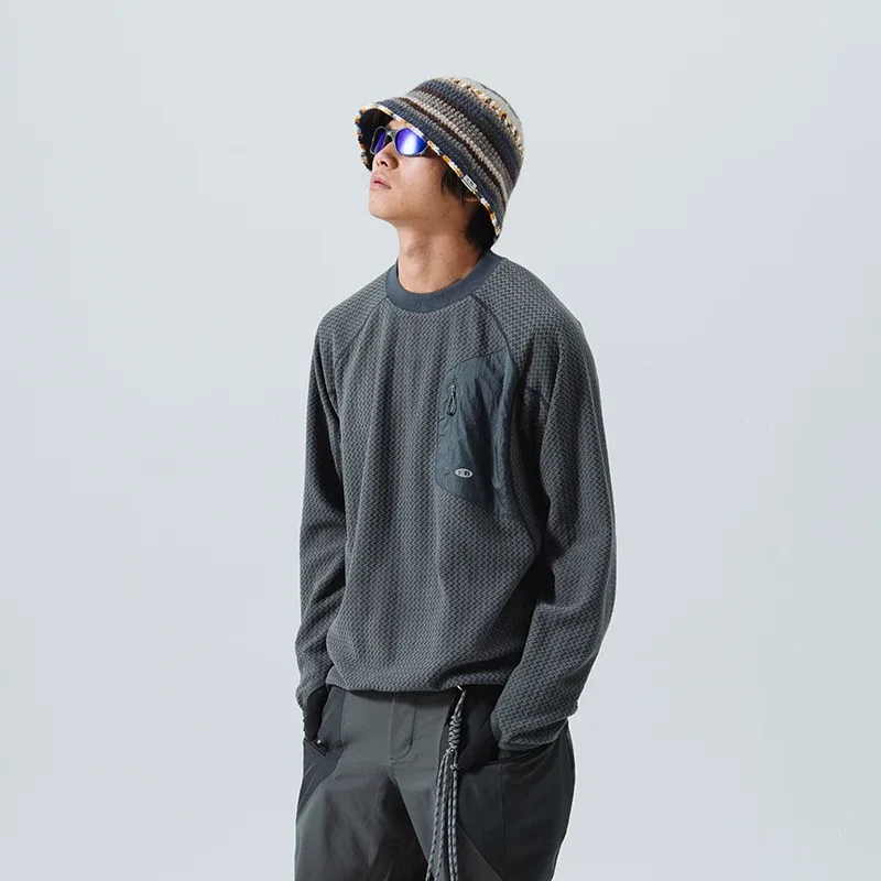 Mountain-Ready Crewneck: Engineered with Ribbed Neck Reflective Logo & Secure Chest Pocket for Outdoor Style Unisex