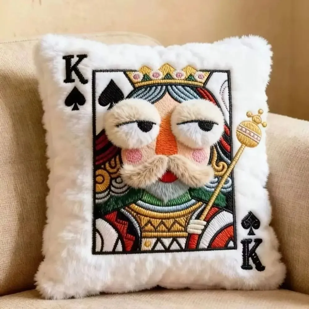 Patchwork Style Poker Card Cushion High-Value Design Card Game Theme Embroidered Pillow 3D Big Eyes Plush Cushion Gift Giving