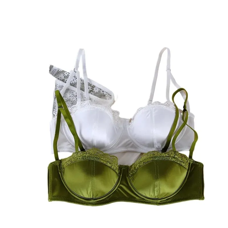 Sexy Lace Trim Half Cup Bra Thin 1/2 Cup Girly Comfort White Lingerie Set Large Size Women Bralette Underwear Sets