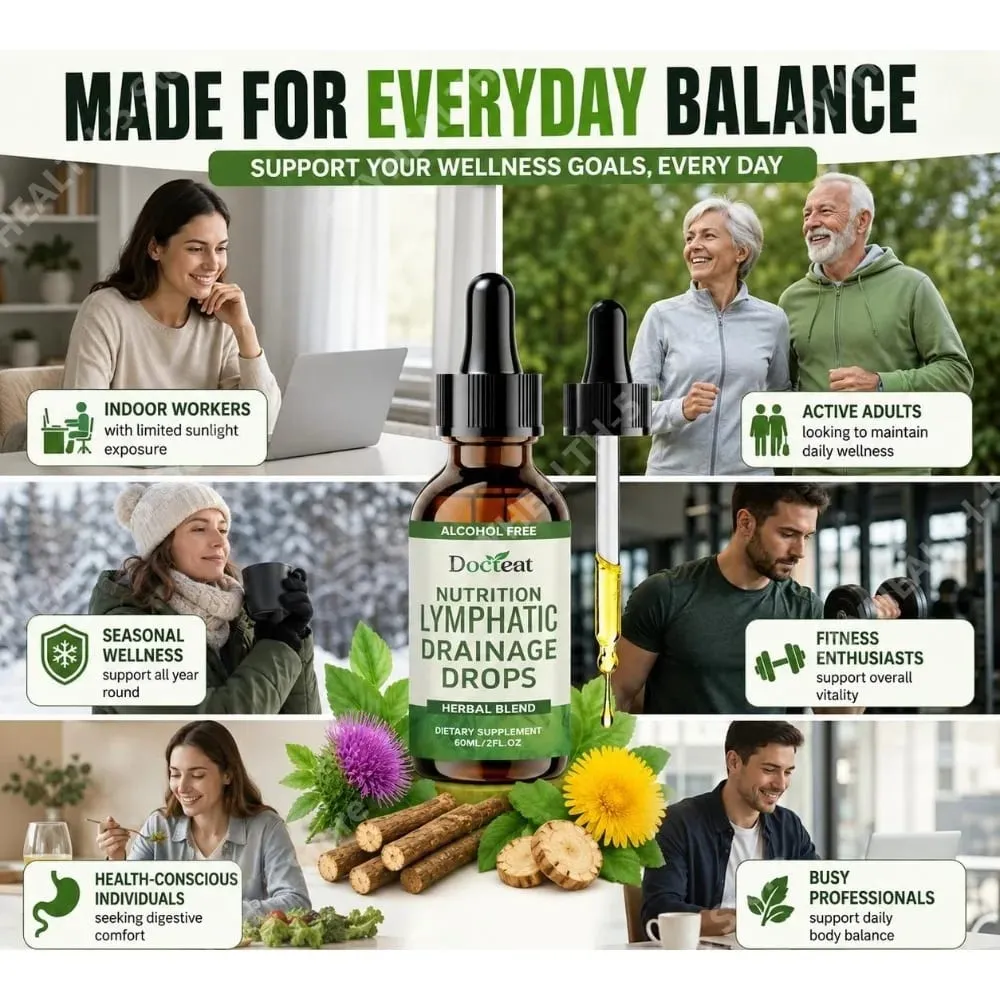Lymphatic Drainage Drops Alcohol-Free Blend Supports Lymphatic Balance and Vitality with Vitamin B12 and Zinc 60 Ml