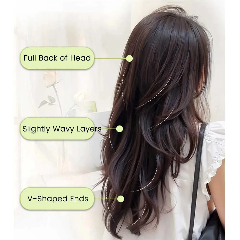20Inch Synthetic Long Curly Wavy Layered U-Shaped Clip-in Hair Extension 4 Clip Heat Resistant Hairpiece for Women Daily Party