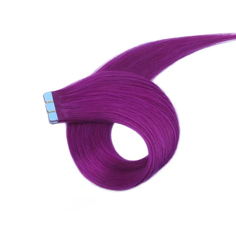 Mini Tape In Hair Extensions Human Hair Colored Skin Weft Machine-Remy Natural Tape in Extensions Purple 10pcs/pack 12-20 inch