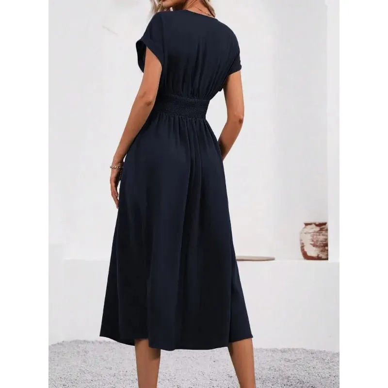 Dresses 2025 Woman Summer Solid-Color V-Neck Batwing-Sleeve Pleated Long Elegant Dress Woman Clothing Tops Skirts Y2k Clothes — image 6