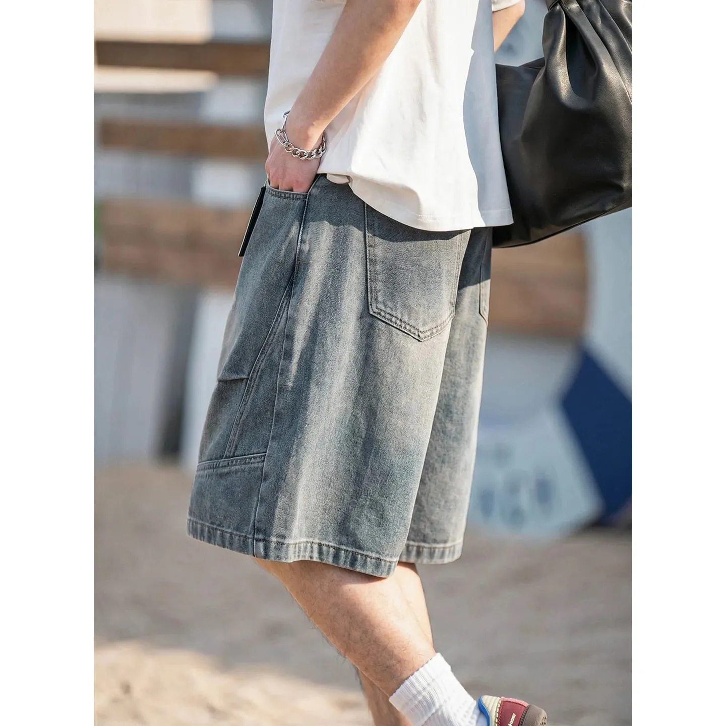 2026 Summer New Brand Men's Straight Loose Denim Shorts Classic Three Dimensional Split Pleated Lyocell Denim Five Quarter Jeans