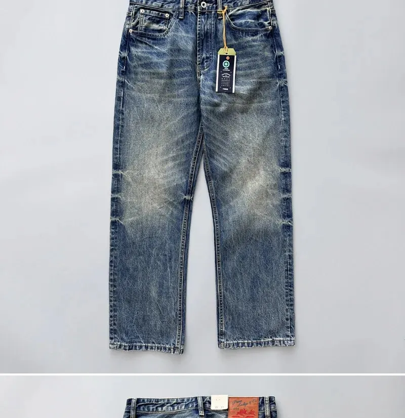 2026 Spring New Arrival Light Blue Straight-Leg Denim Jeans for Men American Retro Washed Blue Denim with Whisker Effect Pants
