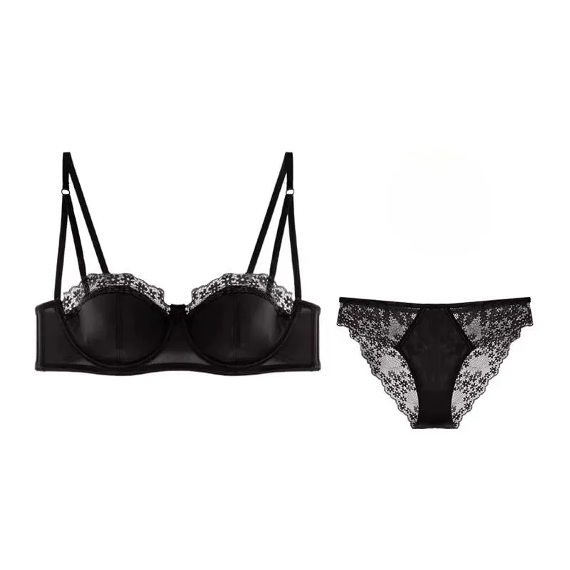 Sexy French Lace Gathered Cup Bra Set Semi Cup Design For Petite Women Lightweight Breathable Comfort Lingerie Set Sizes 32-38 — image 3
