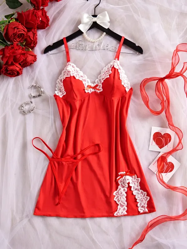 Women's Underwear Lingerie Set Nightdress Lace Sleepwear Solid Slim Soft Dresses Sleepwear & Thongs