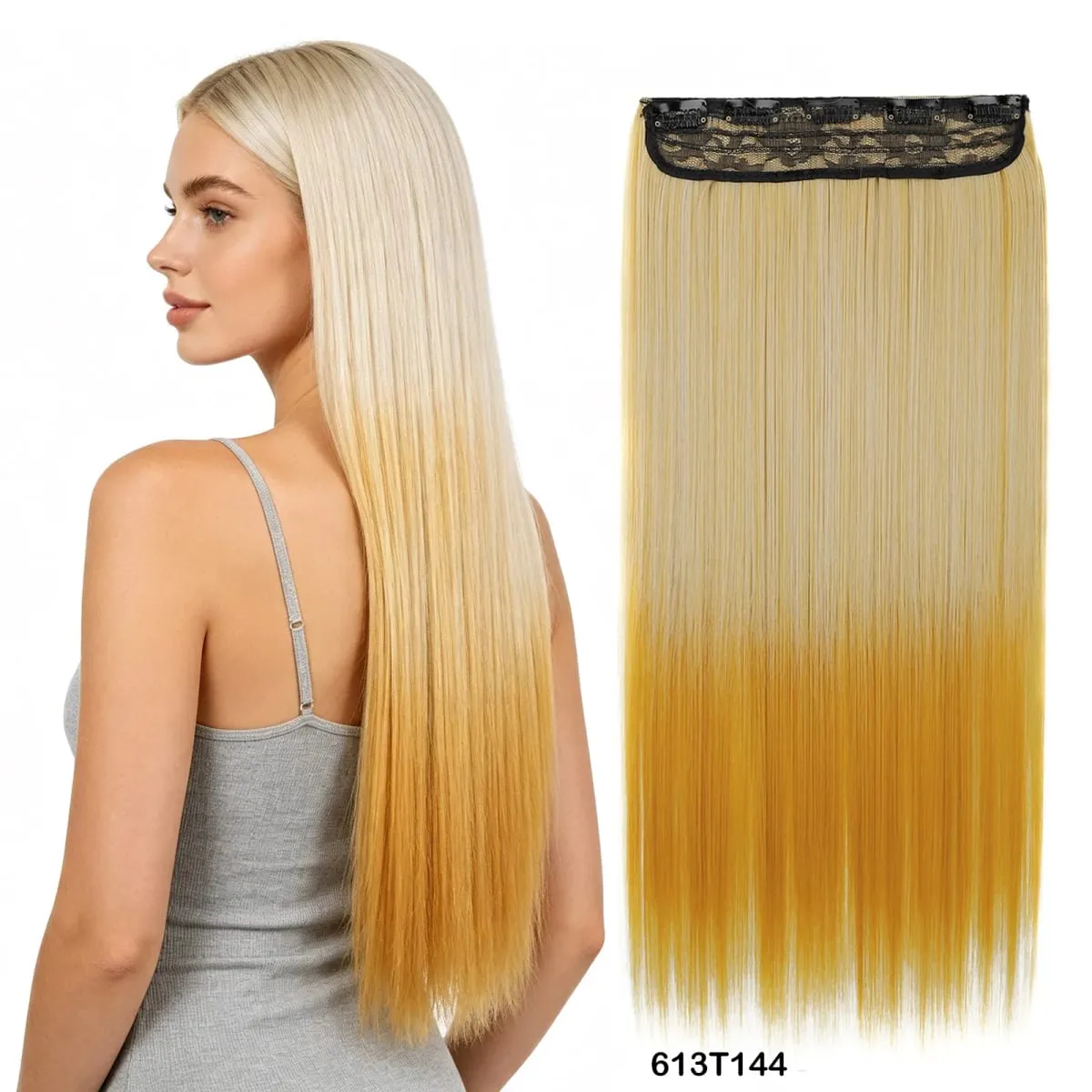 One Piece 5 Clips Long Straight Synthetic Clip In Hair Extension Ombre Gradient Color Hairpiece For Daily Party