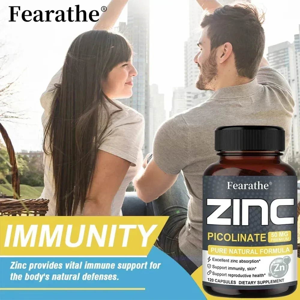 Cápsulas de Zinco 50 Mg - Suplemento Antioxidante Natural para Cabelo Imunológico, Unhas e Suporte para Pele Unissex