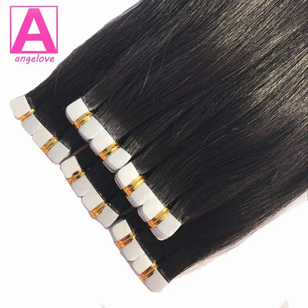 Straight Mini Tape In Human Hair Extensions Seamless Mini Tape 100% Natural Real Invisible Adhesive Tape Ins For Women 26 Inches