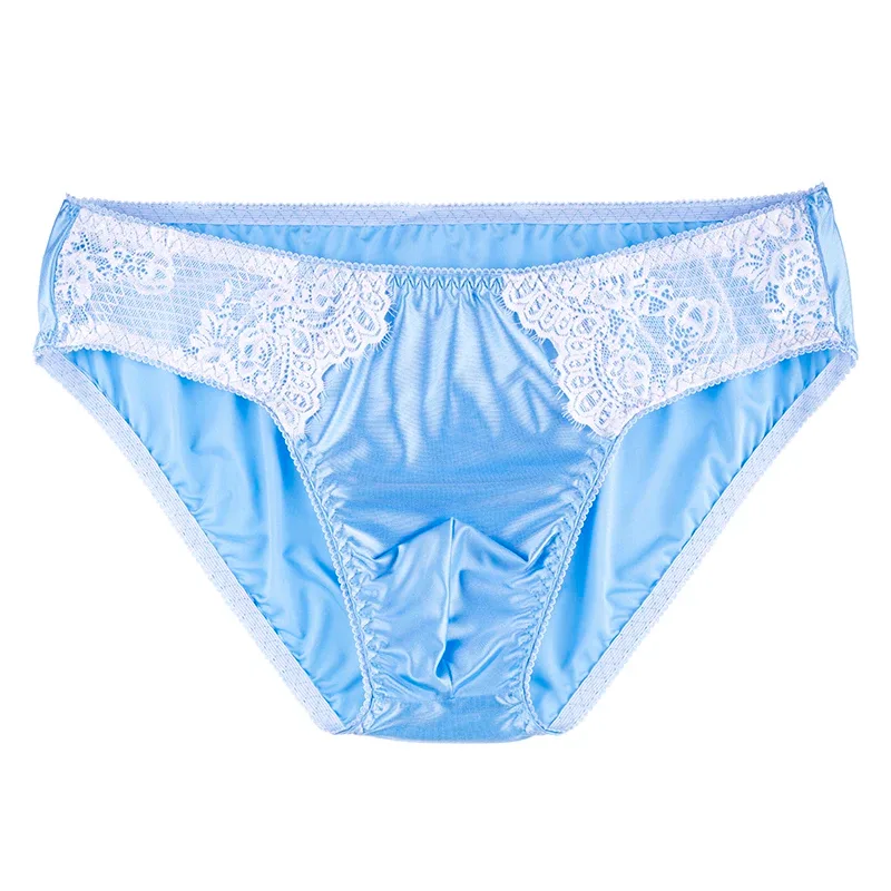 Men's Sexy Briefs Comfortable Healthy Elastic Soft Pouch mid Waist Pure Underwear Men's lace shiny gay underwear — image 11