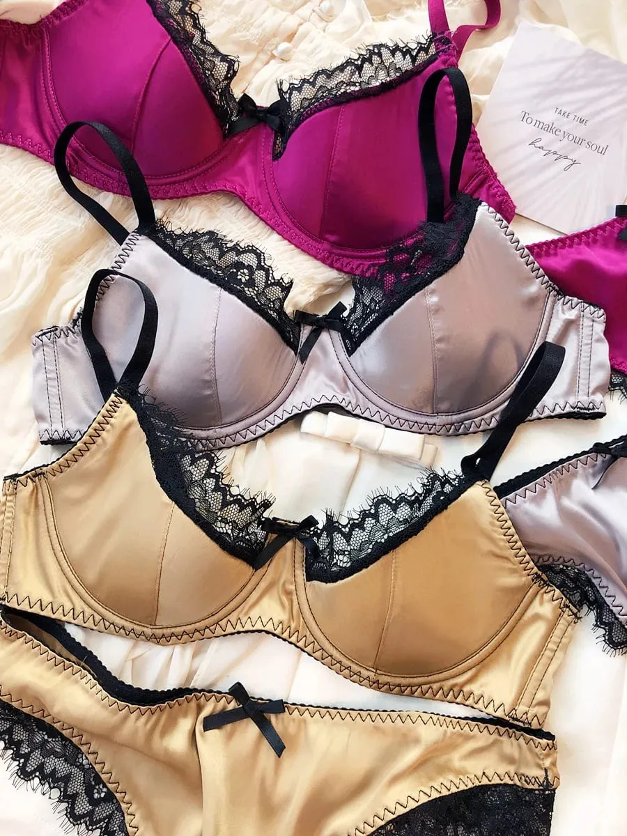 Sexy krajkové tenké košíčkové spodní prádlo pro ženy Sada francouzských podprsenek Push Up Vysoce kvalitní hedvábná tkanina Pohodlné prodyšné spodní prádlo Intimní souprava