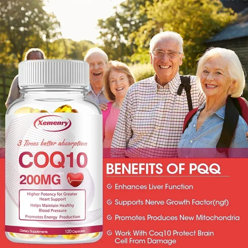 Coenzyme Q10 Capsules 200mg -Provide Energy Support Heart and Cardiovascular Health Promote Metabolism Anti-oxidation