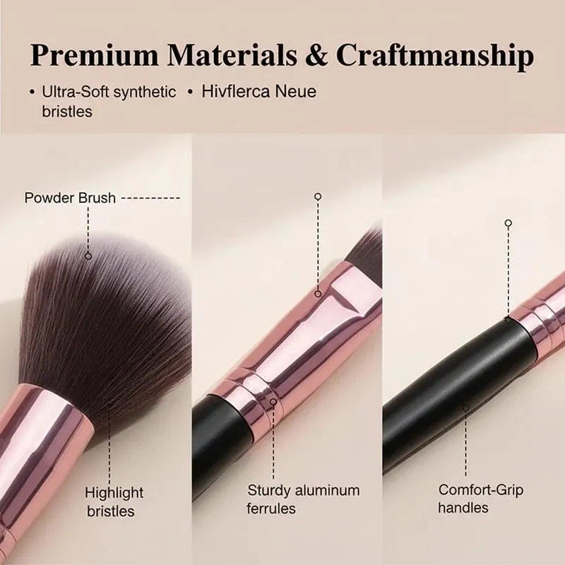 Professional 16PCS Makeup Brushes Set - Soft Fluffy Bristles for Eye Shadow Foundation Premium Leather Case Luxe Textured Cosmet