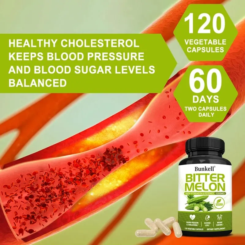 Organic Bitter Melon Extract Capsules - Blood Sugar Balance & Fat Burning Detox & Digestive Support Non-GMO 30/60/120 Counts