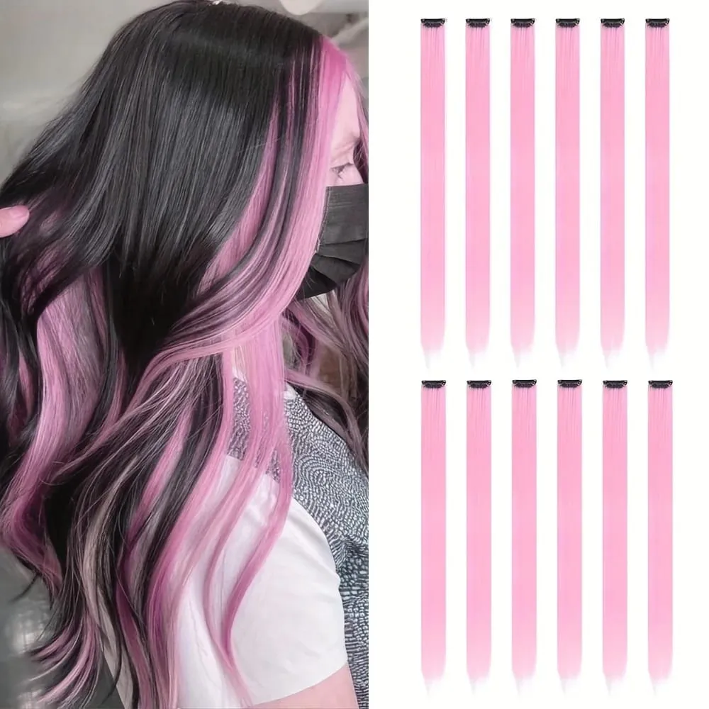 12Pcs Clip In Hair Extensions 22 Inch Synthetic Color Extensions Women's Exclusive Long Straight Style Multiple Colors Available