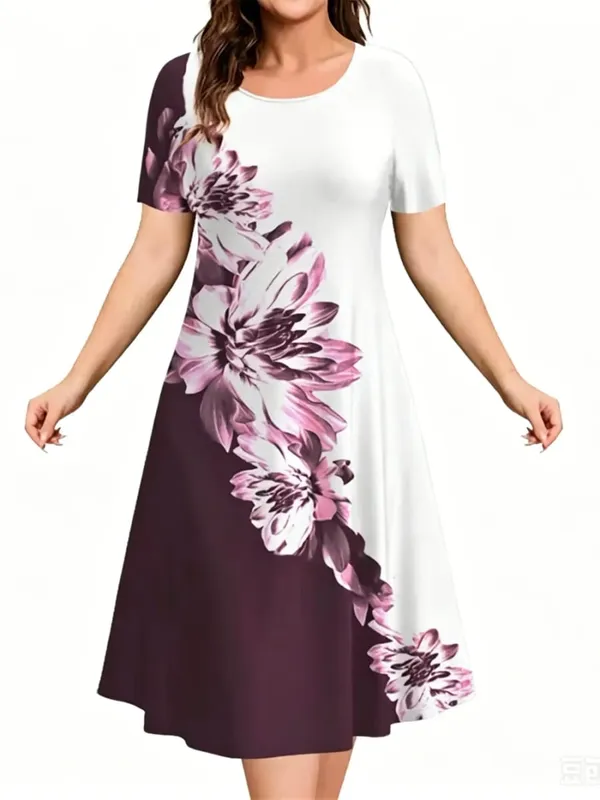 Sundress Loose Plus Size Dresses Women Flowers 3D Print Clothing Casual Summer Retro Short Sleeve Ladies Elegant Mini Dress — image 2