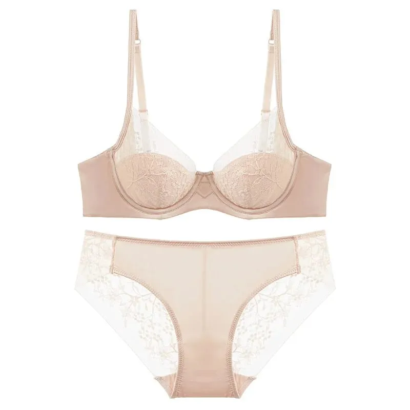 Thin Cup Lightly Lined Mesh Floral Lace Push-up Bra and Panties Set Beautiful Underwear for Woman Brassiere Sexy Lingerie — image 4