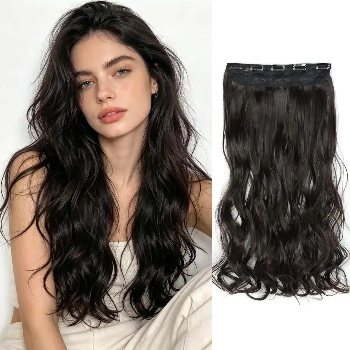 Synthetic clip in hair extensions 5 clips in one piece high temperature fiber wavy hairpieces for women daily party holiday