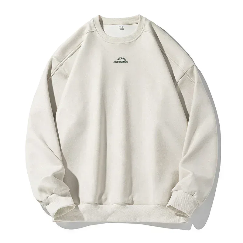 Brand Suede Sweatshirts for Men 2026 New Autumn Winter Clothing Baggy Vintage Pullovers Couples O Neck Oversize Blouse