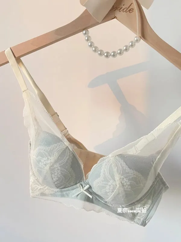 French Style Soft Lace Wireless Bra Set Women Push Up Small Breast Lift Full Cup Sexy Adjustable Comfort Lingerie Set Daily Wear