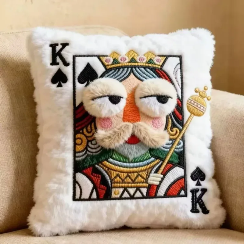 Patchwork Style Poker Card Cushion 3D Big Eyes Card Game Theme Plush Cushion High-Value Design Patchwork Pillow Gift Giving