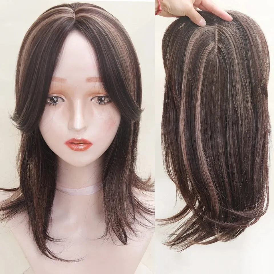 Synthetic Topper for Women Middle-Part Bangs Top Clip Topper Hair Extensions Cover Thinning Hair Grey Hair Increase Volume
