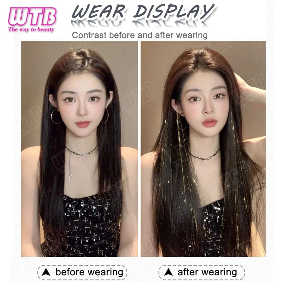 Synthetic Gold Laser Highlighted Hair Extension Wig BB Clip Style Straight Hair Extension Wig Suitable for Women's Daily Wear