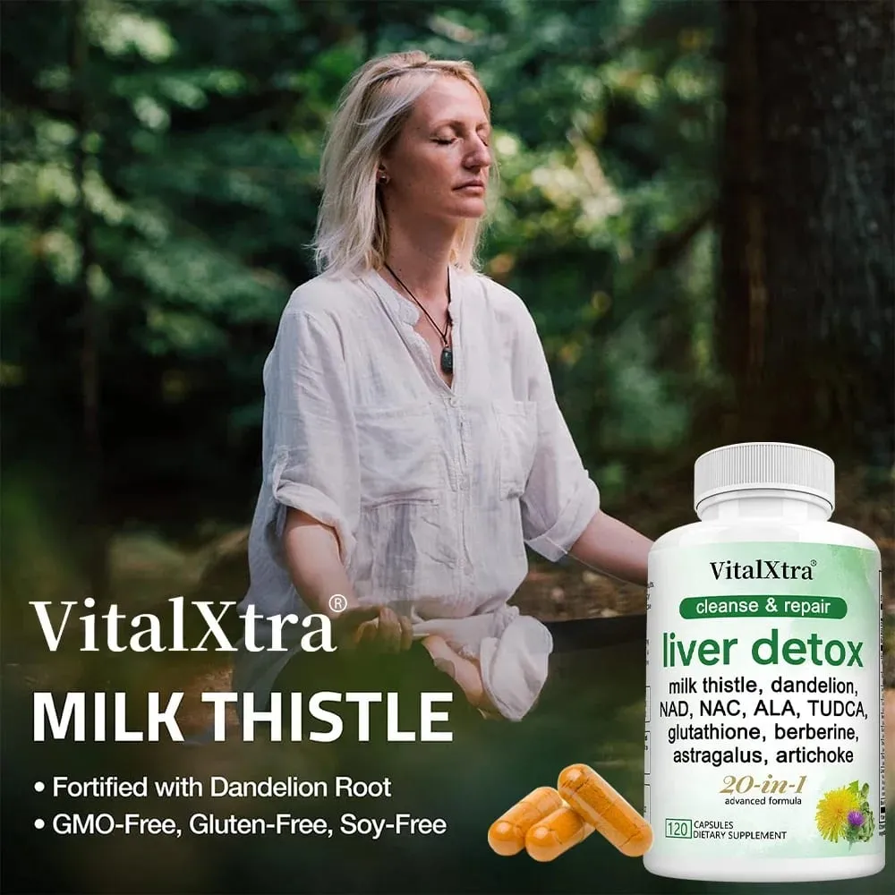 Liver Support Capsules Milk Thistle Extract Glutathione Dandelion Artichoke Liver Cleanse & Detox Antioxidant Digestion Support