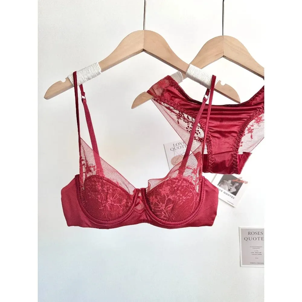 Comfort Lace Lingerie Bra Set Women Soft Underwire Thin Cup Push‑Up Breathable Intimates Suit For Small Bust Ladies Underwear