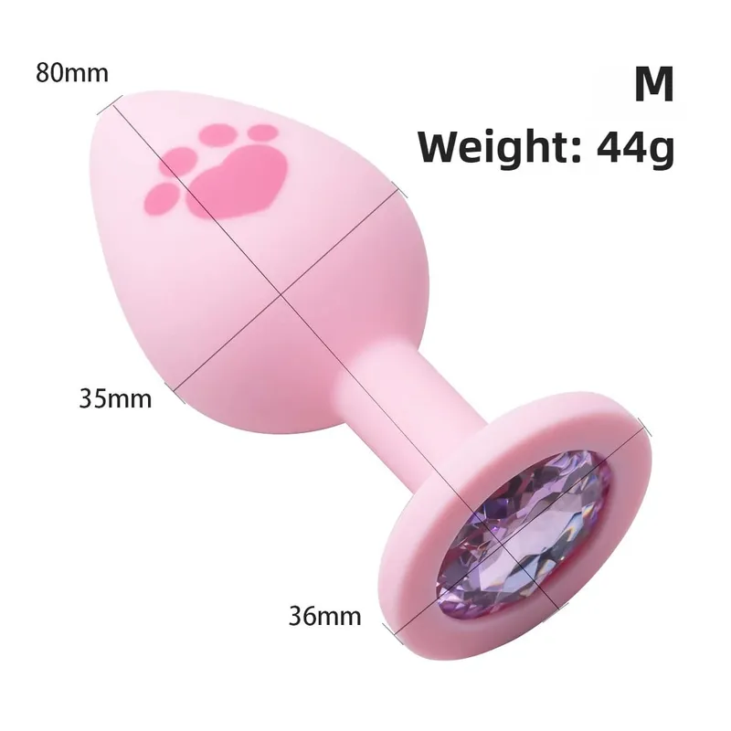 New 4 Sizes Cat Paw Silicone Anal Plug Pink Butt Plug Crystal Base Anus Dilator Expander Sex Toys For Woman Men Prostate Massage