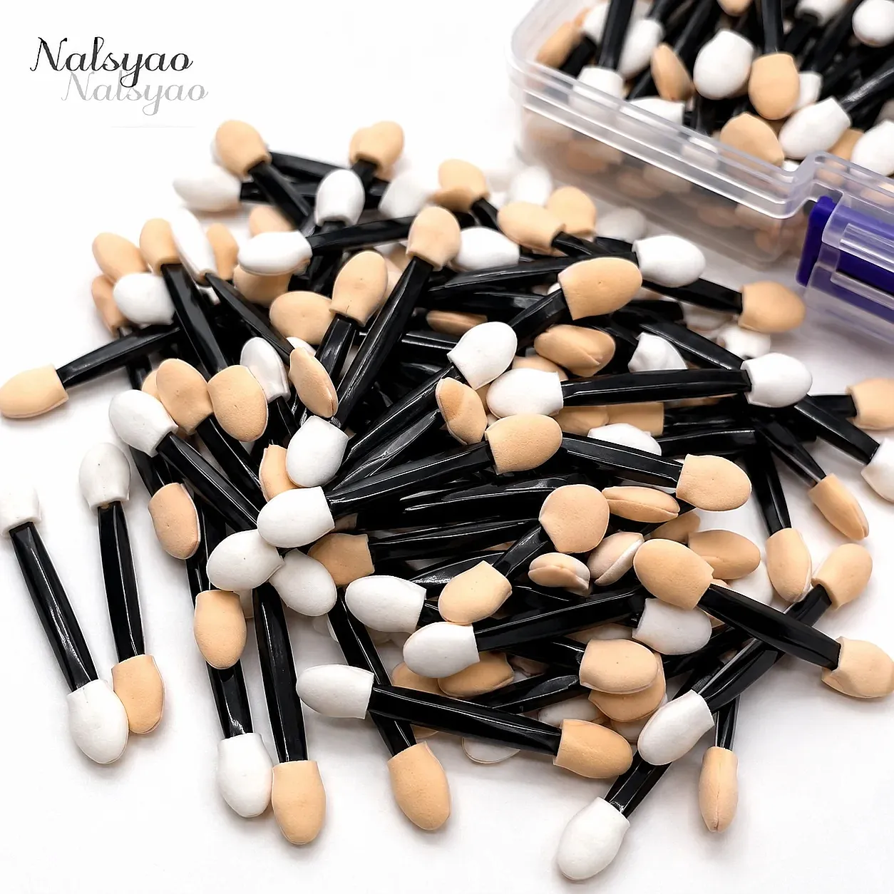 50/100/200PCS Dual-Sided Sponge Eyeshadow Applicators with Container – Long Handle Disposable Makeup Brushes Tool