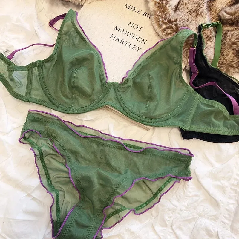 Sophisticated French Minimiser Bra Underwire Support Triangle Cups Non Padded Mesh Lingerie Set For Large Bust MOYISU Panty Set