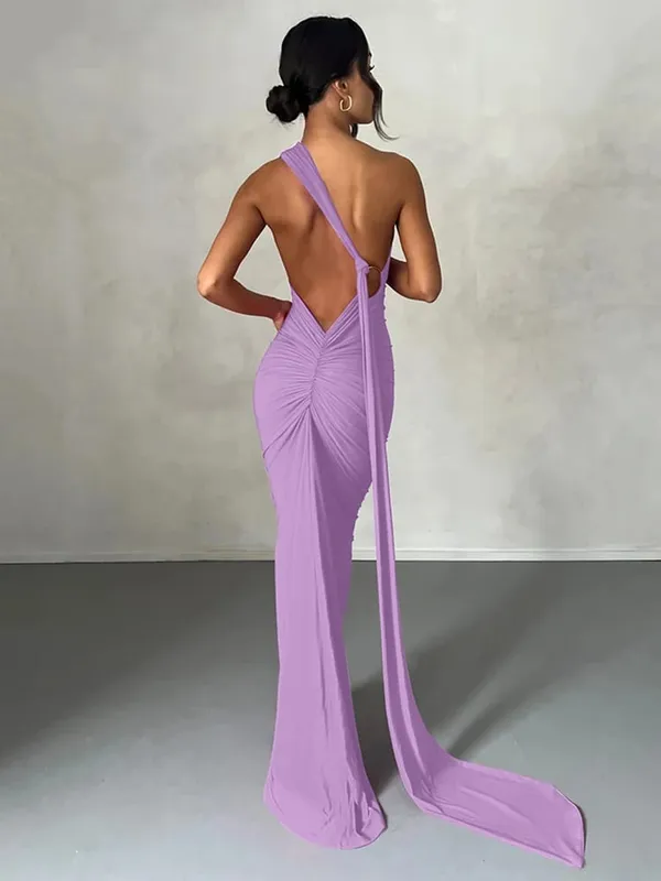 Hugcitar Eine Schulter, rückenfrei, verstellbar, mit Schal, Schleife, gerafft, sexy Maxikleid, 2025, Damen, elegantes Y2K-Streetwear-Festival-Outfit